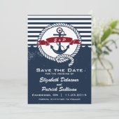 Uitnodiging voor Navy Rustic Nautical Save The Dat (Staand voorkant)