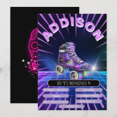 Uitnodiging voor neon roller skate feestje (Voorkant / Achterkant)