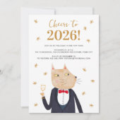 Uitnodiging voor Nieuwjaarsfeest met kat in smokin (Voorkant)