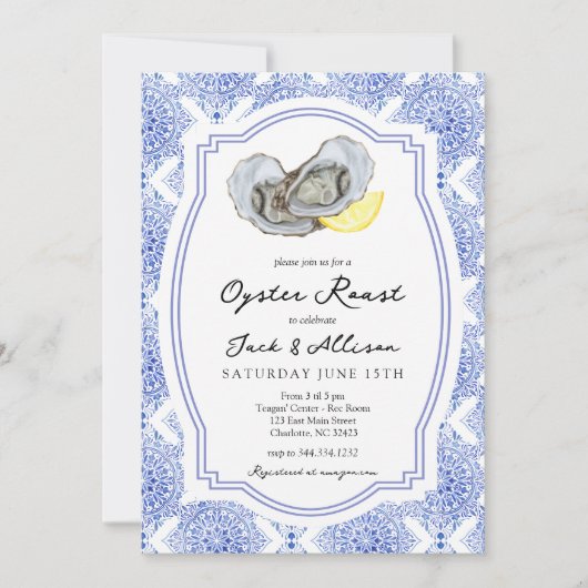 Uitnodiging voor oesterbraden Koppel shower oester (Voorkant)