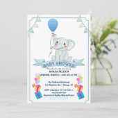 Uitnodiging voor Olifant Ballon Baby Feest (Staand voorkant)