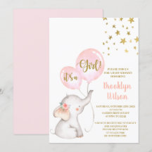 Uitnodiging voor olifant meisje baby shower
