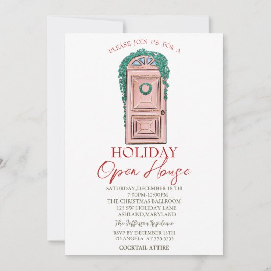 Uitnodiging voor open huis met kerstdeur (Voorkant)