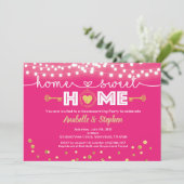 Uitnodiging voor opwarende partij Hete roze en gou (Staand voorkant)