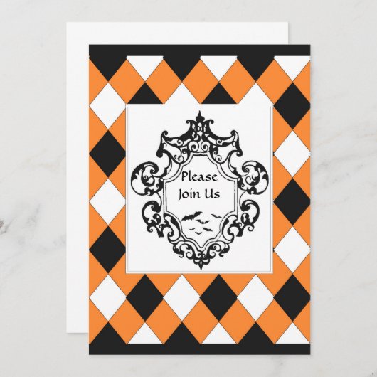 Uitnodiging voor Oranje en zwarte versiering (Voorkant / Achterkant)