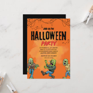 Uitnodiging voor oranje zombie Halloween-feest