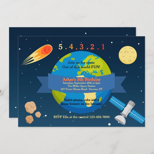 Uitnodiging voor Outer Space Adventure (Voorkant / Achterkant)