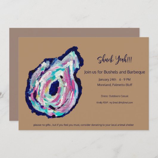 Uitnodiging voor Oyster Roast Bushels & BBQ - Shuc (Voorkant / Achterkant)