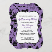 Uitnodiging voor Paarse en zwarte Halloween-partij (Voorkant / Achterkant)