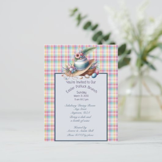 Uitnodiging voor Paasbrunch met Paashoed en Eieren (Staand voorkant)