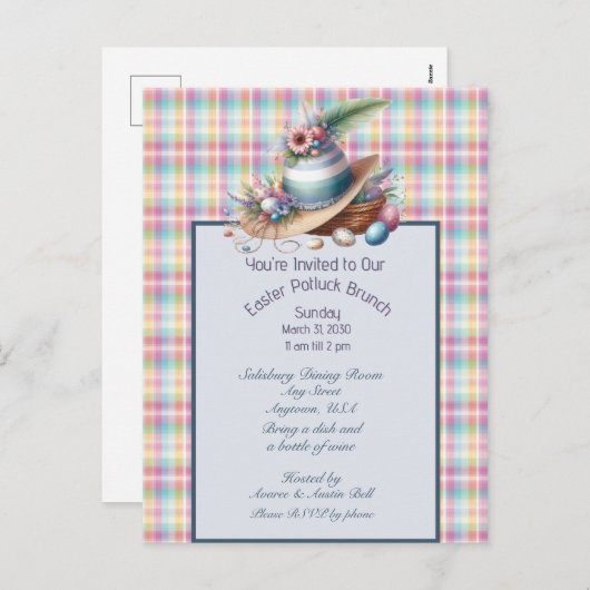Uitnodiging voor Paasbrunch met Paashoed en Eieren (Voorkant / Achterkant)