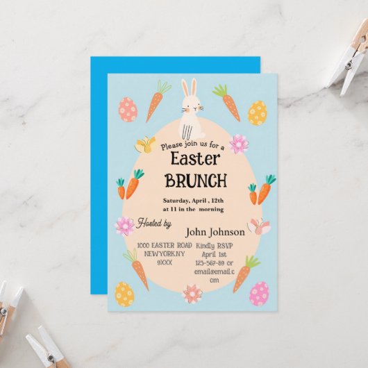 Uitnodiging voor paasbrunch | Schattigee pastelkon (Voorkant / Achterkant in situ)