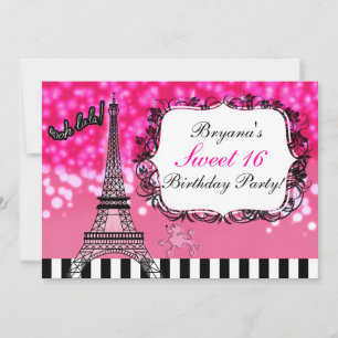 Uitnodiging voor Paris Eiffel Tower in heet roze m