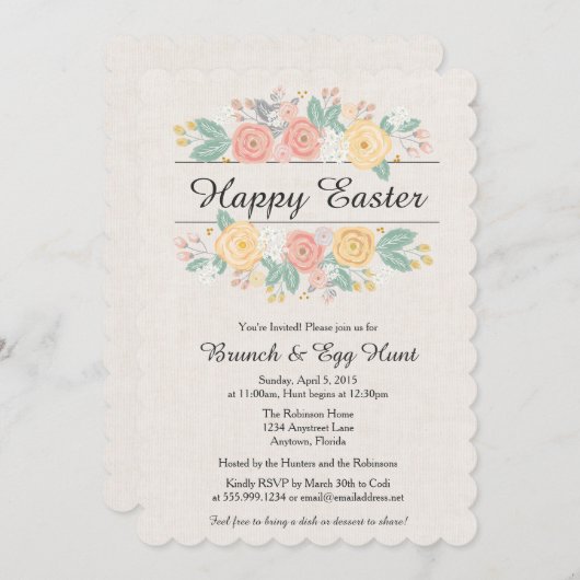 Uitnodiging voor Pasen, Brunch, Easter Egg Hunt Ui (Voorkant / Achterkant)