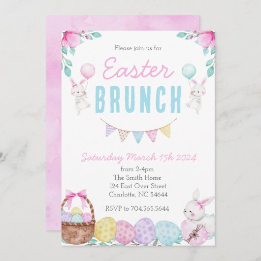 Uitnodiging voor Pasen brunch, Uitnodiging voor Pa (Voorkant / Achterkant)