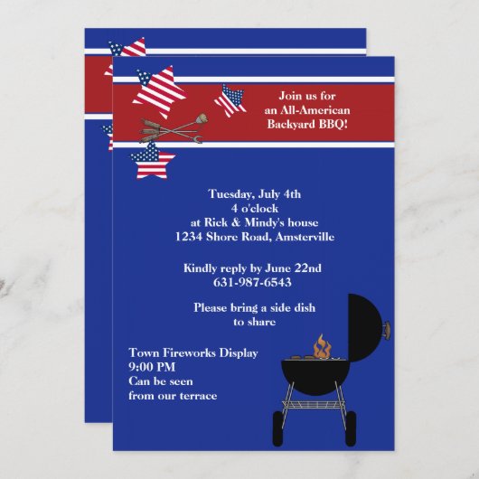 Uitnodiging voor patriottische partij BBQ (Voorkant / Achterkant)