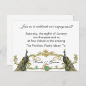 Uitnodiging voor Peacock & Gold Engagement Party (Voorkant / Achterkant)