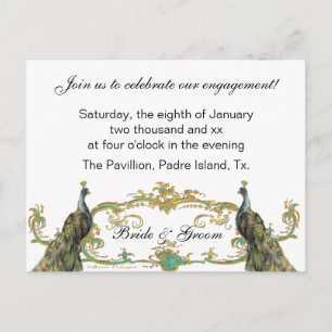 Uitnodiging voor Peacock & Gold Engagement Party Briefkaart