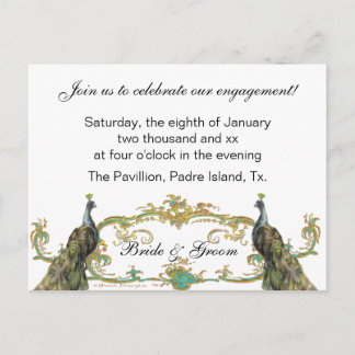 Uitnodiging voor Peacock & Gold Engagement Party Briefkaart