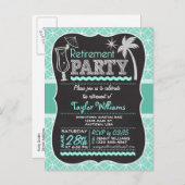 Uitnodiging voor pensioenfeest op Aqua Pattern (Voorkant / Achterkant)