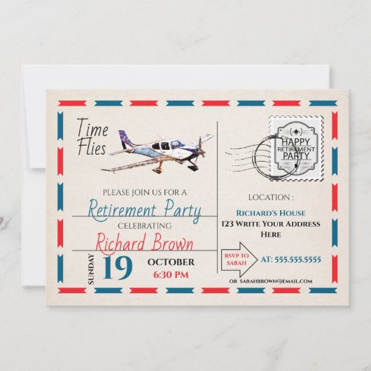 Uitnodiging voor  pensionering - Vliegtuig 2 (Voorkant)