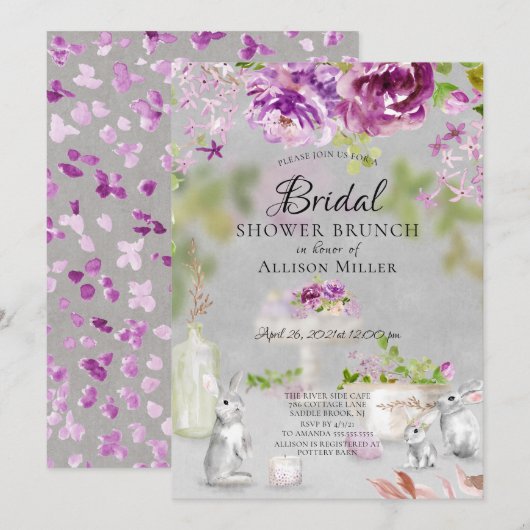 Uitnodiging voor Peonies & Bunny Vrijgezellenfeest (Voorkant / Achterkant)