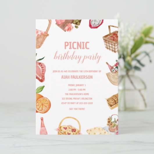 Uitnodiging voor picknick in het park ter ere van (Staand voorkant)
