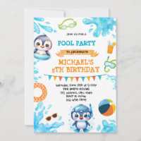 Uitnodiging voor pinguïn zwembadfeest