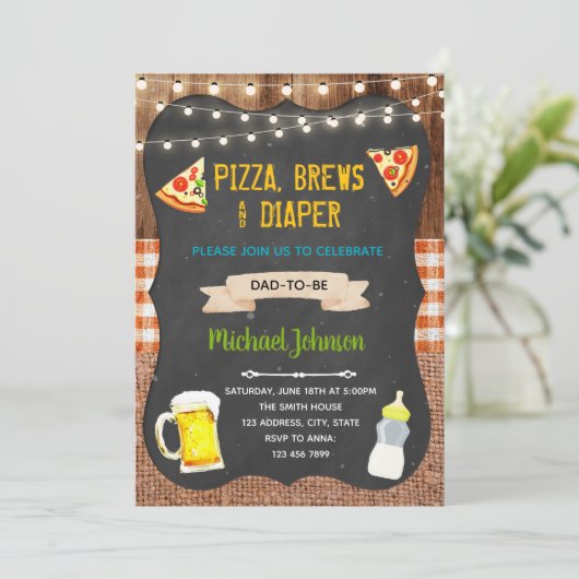 Uitnodiging voor Pizza, bier en luiers (Staand voorkant)