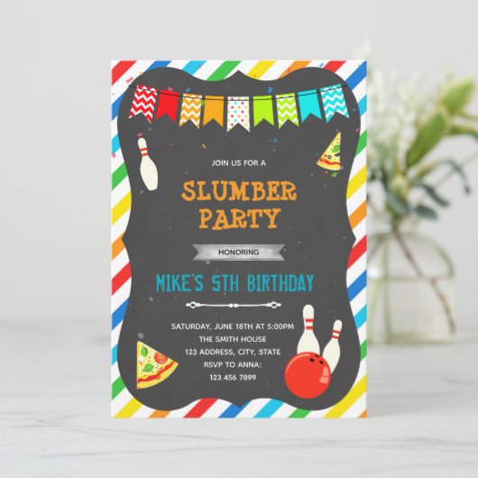 Uitnodiging voor pizza-bowling (Staand voorkant)