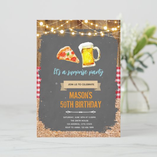 Uitnodiging voor pizza en bier (Staand voorkant)