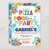 Uitnodiging voor pizza- en zwembadfeest met zwemba (Voorkant / Achterkant)