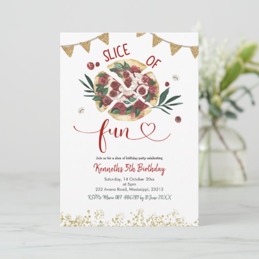 Uitnodiging voor pizza-feestje verjaardag (Staand voorkant)