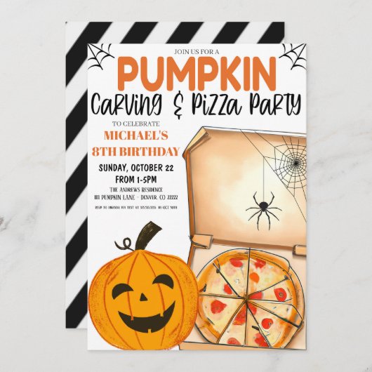 Uitnodiging voor pompoensnijden en pizza (Voorkant / Achterkant)