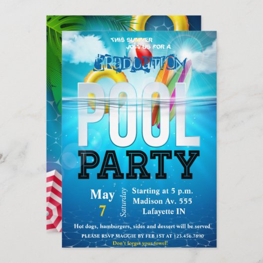 Uitnodiging voor poolpartijen (Voorkant / Achterkant)