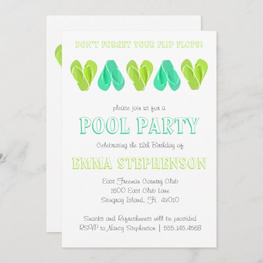 Uitnodiging voor poolpartijen | Heldere Teenslippe (Voorkant / Achterkant)