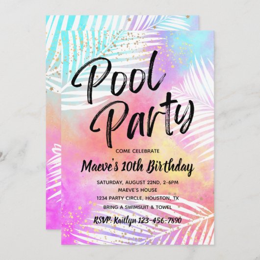 Uitnodiging voor poolpartijen | Pool Party Birthda (Voorkant / Achterkant)