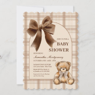 Uitnodiging voor Preppy Teddy Bear Beige Geruite B