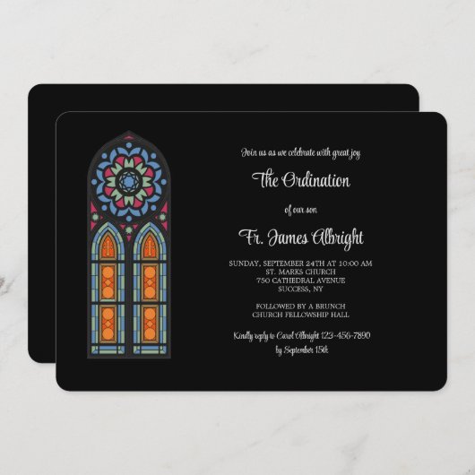 Uitnodiging voor Priesterwijding met Glas in Lood  (Voorkant / Achterkant)