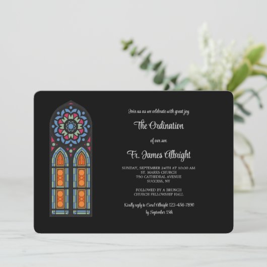 Uitnodiging voor Priesterwijding met Glas in Lood  (Staand voorkant)