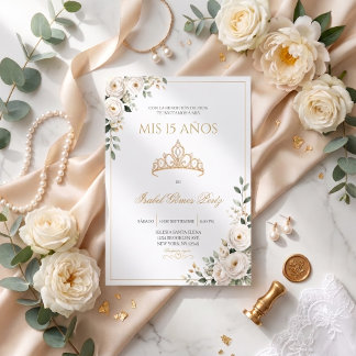 Uitnodiging voor Quinceañera met Gouden Tiara