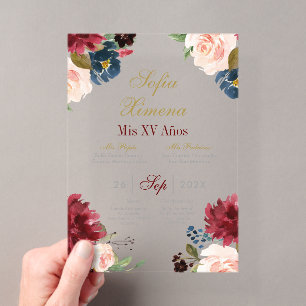 Uitnodiging voor quinceañera met roze kader acryl uitnodigingen
