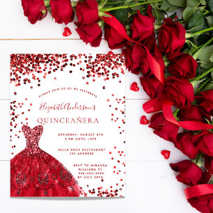Uitnodiging voor Quinceanera rood witte jurk budge Flyer