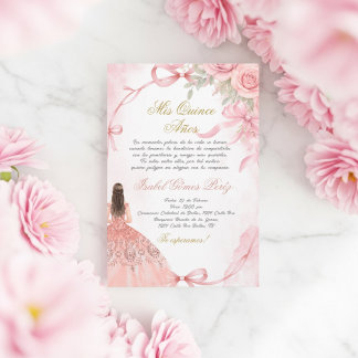Uitnodiging voor Quinceanera roze coquette in het