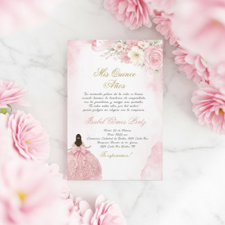 Uitnodiging voor Quinceanera roze coquette in het