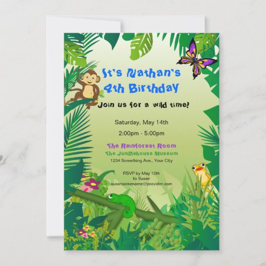 Uitnodiging voor regenwoud Rockin' Rainforest Birt (Voorkant)