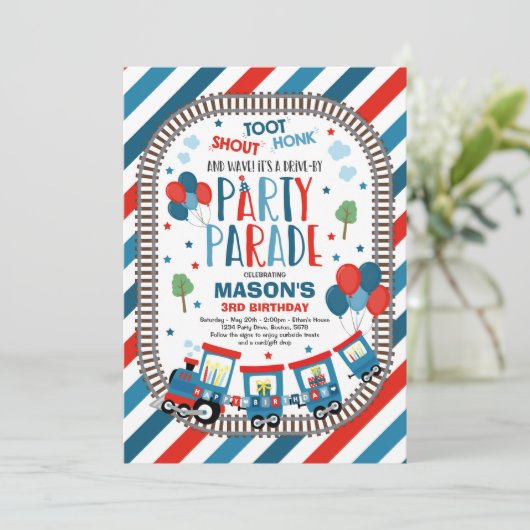 Uitnodiging voor rit langs verjaardagsparade Choo (Staand voorkant)