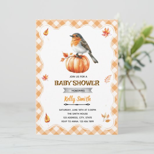 Uitnodiging voor Robin babyfeest (Staand voorkant)