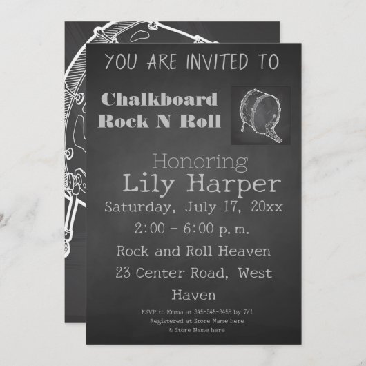 Uitnodiging voor Rock Star Baby Shower (Voorkant / Achterkant)