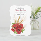 Uitnodiging voor rode anemonen en tarwe (Staand voorkant)